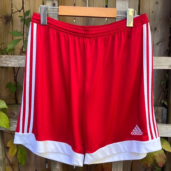 Adidas Red 3-Stripe Track Shorts Size L Sporty Vintage Streetwear - Picture 2 of 4